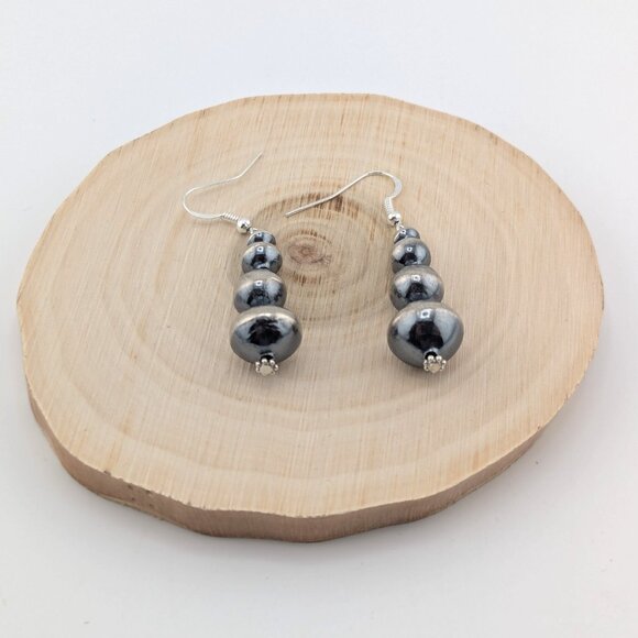 Navajo Pearls Graduated Sterling Silver Dangle Earrings Saucer Beaded Jewelry ** - Picture 7 of 10